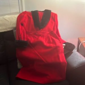 Size 16 John Meyer Red Suit with detachable faux fur collar and cuffs.